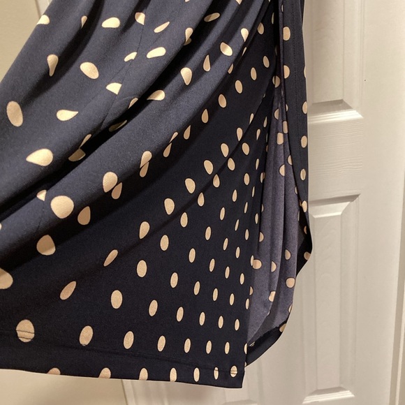 NWOT - Connected Apparel Navy & Cream Polka Dot Faux Wrap Dress - Size 12 - Picture 15 of 15